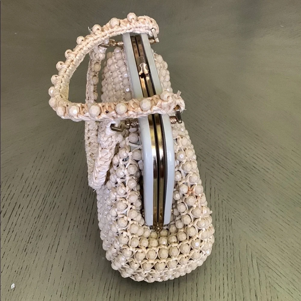 Vintage LEFCORT Elegant Cream Beaded Handbag - Picture 2 of 16